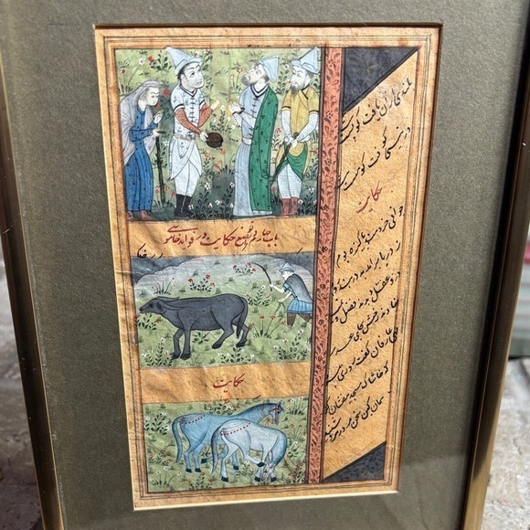 Indo-Persian Miniature Painting w/ Hunting Scene & Animals Framed Art RARE - Picture 4 of 14